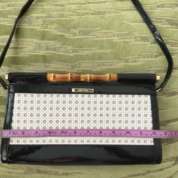 Anne Klein Earthly Delights Black Patent Bamboo Caning Shoulder Bag Clutch - Picture 9 of 11
